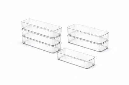 primebox Plastic Clear Acrylic Drawer Organizers. Bathroom, Kitchen, Bedroom, Utensils, Office Organizer Bins, Storage Trays. Heavy Duty, Stackable. 9" x 2" x 2" Set of 6 - size: 9" x 2" x 2"