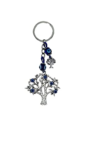 LUCKBOOSTIUM Evil Eye Keychain & Protection, Evil Eye Car Hanging Ornament, Rear View Mirror Accessories, Home Decor - color: Silver Tree Evil Eye