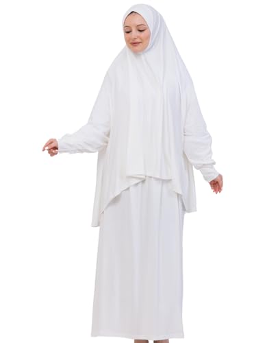 Prien Soft Prayer Dress For Women, Muslim Abaya Hijab Set, Long Turkish Cotton Praying Outfit, Islamic Clothes For Ramadan - color: Cream