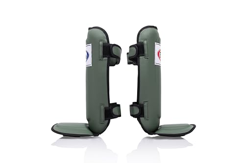 Fairtex SP3 Lightweight Shin Guards, Muay Thai MMA Avoid Shin Splints Gear | Featherweight synthetic shell with high-density padding. Articulated lower-leg armor enhances mobility and leg protection - color: Green Olive, size: X-Large