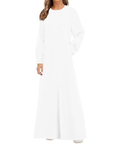 WSPLYSPJY Solid Color Zipper Abaya Muslim Dresses for Women Prayer Robe - color: White, size: Large