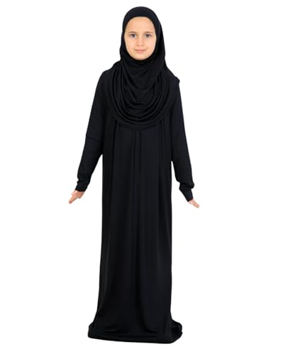 Prien Kids Muslim Prayer Dress With Hijab & Pouch, Soft Viscose Abaya For Girls, Islamic Clothes, Robe For Eid, Ramadan - color: Black