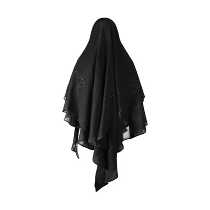 SIQITECHNO Womens Muslim Long Khimar Hijab Scarf Chiffon Sparkling Islamic Arabian Khimar Niqab Ramadan Eid Prayer Scarf Wrap - color: Black