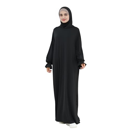 Abaya Muslim Women Hooded Dress Loose Sleeve Loose Maxi Modest Islamic Clothing Prayer Dress Kaftan - color: Black