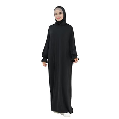 Abaya Muslim Women Hooded Dress Loose Sleeve Loose Maxi Modest Islamic Clothing Prayer Dress Kaftan - color: Black