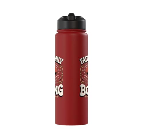 Faith Family Boxing Boxer Fighter Combat Sport Stainless Steel Insulated Water Bottle - color: Red