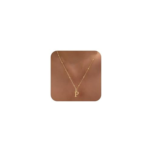 Initial Necklaces for Women Dainty 14k Gold Plated A-Z Letter Pendant Name Necklaces Cute Charm Choker Fashion Accessories Non Tarnish Trendy Jewelry Gift - color: Gold, style: P