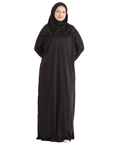 Women Prayer Clothes with Hijab Muslim Outfits Long Robe Abaya Turkish Islamic Dresses Dubai Kaftan with Rosary - color: Brown