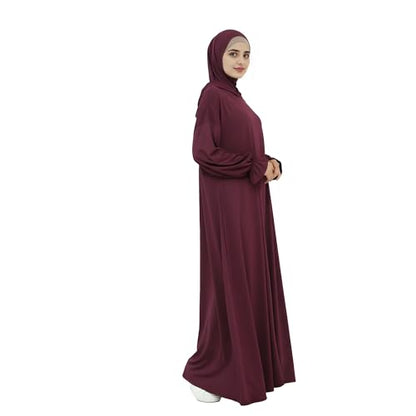 Abaya Muslim Women Hooded Dress Loose Sleeve Loose Maxi Modest Islamic Clothing Prayer Dress Kaftan - color: Wine Red