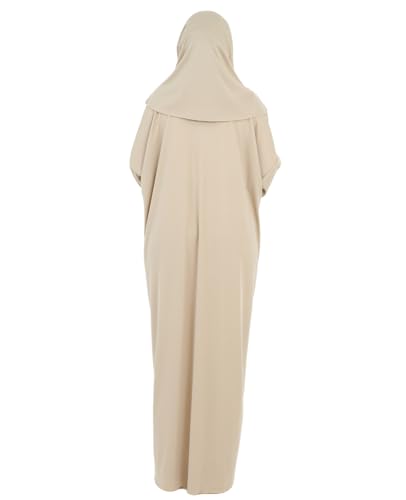 Women Prayer Clothes with Hijab Muslim Outfits Long Robe Abaya Turkish Islamic Dresses Dubai Kaftan with Rosary - color: Mink