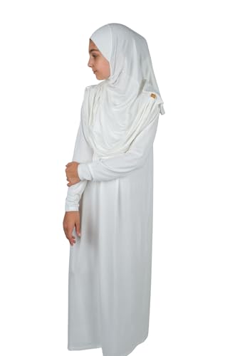 ihvan online Muslim Dress for Girls, Long Sleeve One-Piece Islamic Prayer Dress, Hijab for Kids, Girls Abaya, Islamic Gifts - color: White