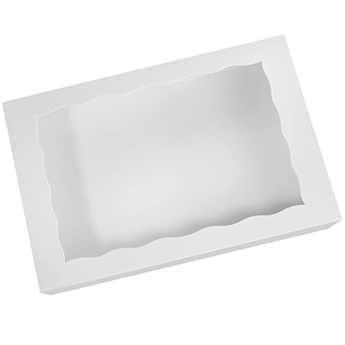 8-PACK Pastry Bakery Box 16x11x2.75inch,White Large Donuts,Muffins,Cookies Boxes with PVC Window Auto-Pop up Paper Box Nature Cardboard Take Out Container,Hold 12 Donuts,Pack of 8