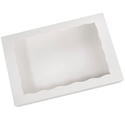 8-PACK Pastry Bakery Box 16x11x2.75inch,White Large Donuts,Muffins,Cookies Boxes with PVC Window Auto-Pop up Paper Box Nature Cardboard Take Out Container,Hold 12 Donuts,Pack of 8