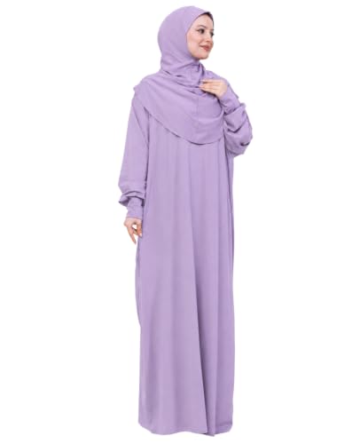 Prien Prayer Dress For Women, Cotton Muslim Abaya, Soft Hijab, Elegant Turkish Islamic Wear For Eid, Ramadan, Umrah, Hajj - color: Lilac