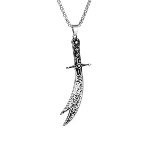chunky necklace，Islamic Imam Ali Zulfiqar Sword Pendant Necklace for Men and Women Quran Necklace Shia Islamic Muslim Jewelry