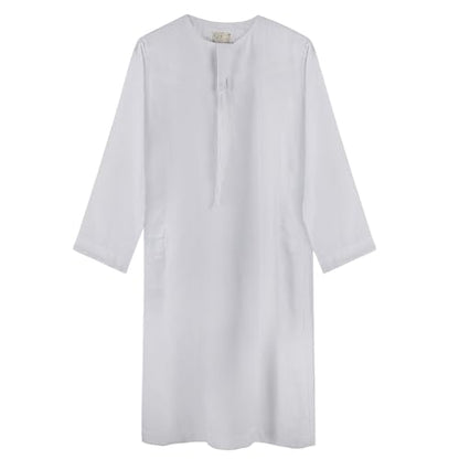 ITODA Embroidered Muslim Arabic Thobe Long Sleeve Kaftan Islamic Ramadan Prayer Robe - color: White-2