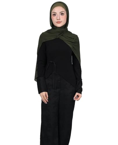 Modal Cotton Hijab Scarf for Women with Undercap Set - color: Olive Green