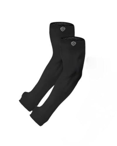 Arm Sleeves for Men Women UV Sun Protection Compression Arm Warmer Tattoo Cover Up, Sports Golf Cooling Sleeves - color: 1 Pair_black (Non-slip Design)