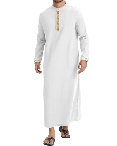 YAOHUOLE Arabic Thobe for Men Muslim Caftan Thobe Arabic Thobe - color: White, size: Large