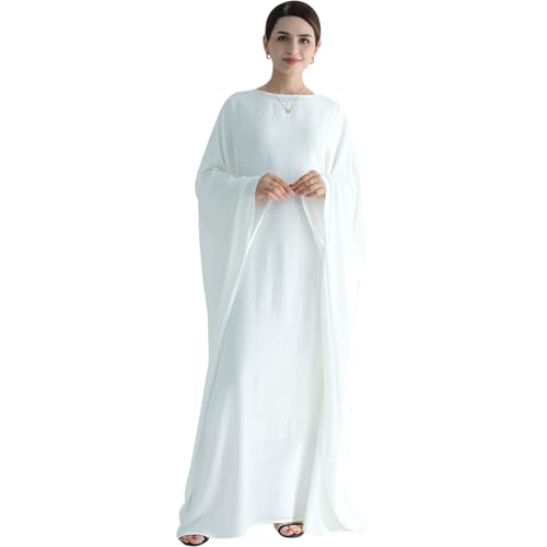 Women Muslim Abaya Dress 1Piece Bat Sleeve Islamic Maxi Robe Fashion Jilbab for Women Eid Kaftan Muslim Robe - color: Whitea, size: Large