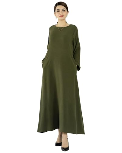 Solid Color Women Abaya Modest Muslim Prayer Robe Long Sleeve Dubai Maxi Dress Islamic Lightweight Dress - color: Armygreen, size: XX-Large