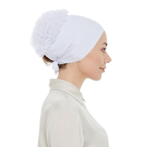 ihvan online Hijab Cap, Head Scarf Beanie, Volumizing Non Slip Head Wraps for Women, Hijab Undercap with Tie-Back Closure - color: White