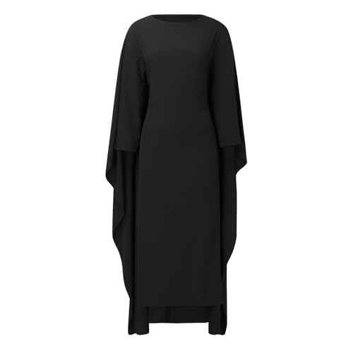 Muslim Dresses for Women One-Piece Long Sleeve Islamic Prayer Dress O Neck Slim Fit Islamic Evening Gown - color: Black, size: Medium