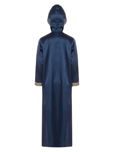 Kids Boys Thobe Muslim Prayer Clothes Saudi Dubai Robe Kaftan Zipper Dishdasha Islamic Eid Ramadan Outfits - color: Dark Blue, size: 16