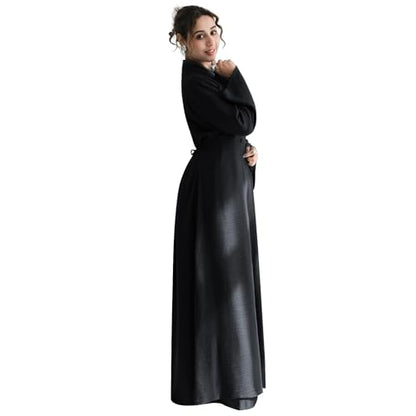 2PCS Women Muslim Abaya Dress Stand Collar Full Coverage Cardigan Dress Set - color: Black, size: X-Large
