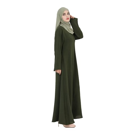 Women Abaya Muslim Dress Long Sleeve Modest Prayer Maxi Kaftan Islamic Clothes with Pockets - color: Army Green, size: Medium
