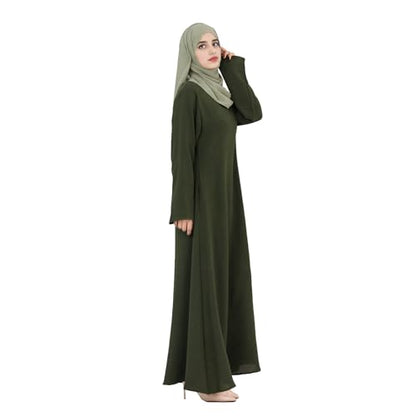 Women Abaya Muslim Dress Long Sleeve Modest Prayer Maxi Kaftan Islamic Clothes with Pockets - color: Army Green, size: Medium