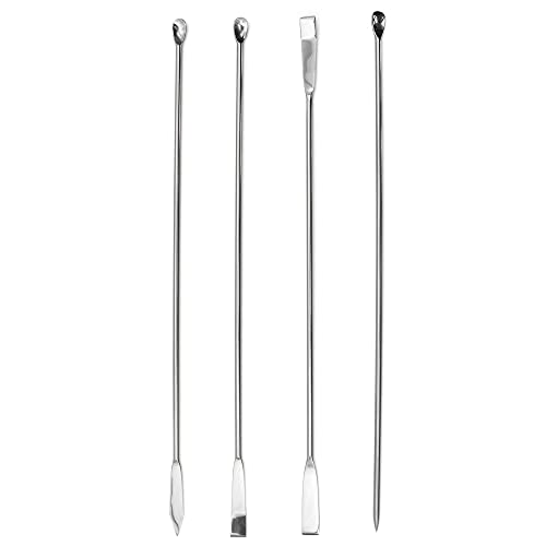Laboratory Spoon Spatula Set - Long Handled Mixing & Measuring Equipment - Supplies for Labs, Sampling, Sculpting, Stirring, Making Makeup - Durable Stainless Steel - Set of 4 - size: 4 PC