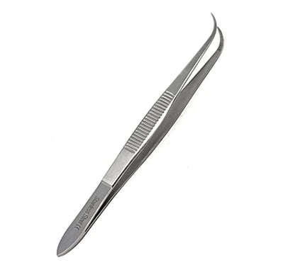 Iris Eye Dressing Forceps 4.5", Half Curved, Serrated Tips Made of Premium Quality Stainless Steel