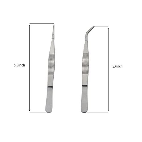 2pcs Stainless Steel Lab Tweezers High Precision Forceps 5.5" Fine Strong Straight/Curved Point Tweezers