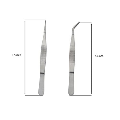 2pcs Stainless Steel Lab Tweezers High Precision Forceps 5.5" Fine Strong Straight/Curved Point Tweezers
