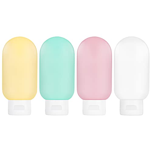 TSA Approved Travel Bottles Set for Toiletries Travel Size Containers Kit 4 Pack Portable Leak Proof Refillable Squeeze Cosmetic Airplane Essential Shampoo Hair Conditioner Body Lotion Bath Shower Gel - color: 4 Color 60ml