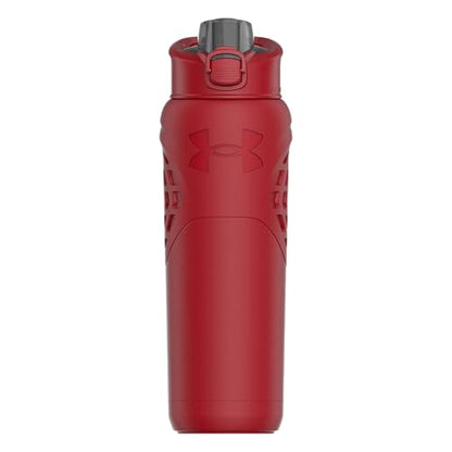 Under Armour 24Oz Stainless Steel Water Bottle, Insulated, Carabiner Easy Carry Hook, Leak Proof, Kids & Adults, All Sports, Gym - color: Solid Red