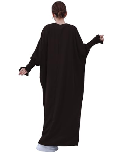 Muslim Prayer Abaya Islamic Women's Khimar Pure Color Hijab Dress Long Sleeve Dubai Kaftan - color: Brown