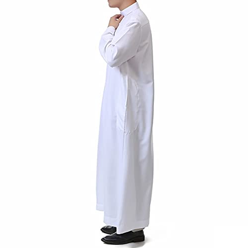 Men's Saudi Arabic Thobe Jubba Dishdasha Long Sleeve Robe Ramadan Muslim Dress Middle East Islamic Clothing (328# White, XL)