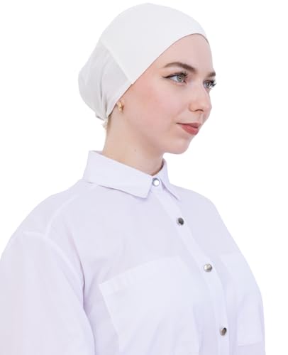 Prien Soft Undercap Hijab for Women, Cotton Islamic Bonnet, Muslim Head Scarf Inner Cap for Prayer Wear, Turban Hat Ramadan - color: Cream
