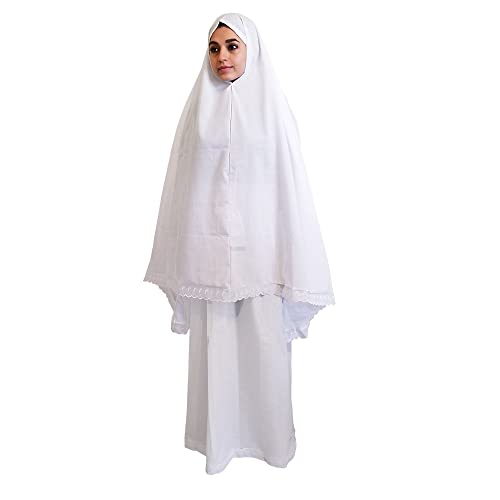 East west Women's Prayer Dress 2 Pieces (Without Sleeves) | Plain White | Soft Distinctive Prayer Dress Hijab Abaya Suit|Modest Instant Hijab for prayers