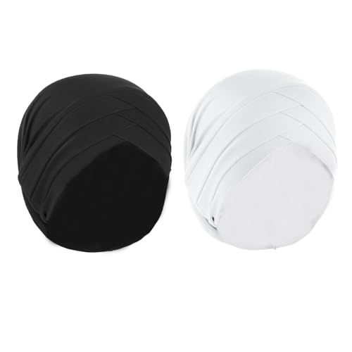 PURFUN 2 Pcs Muslim Inner Hijab Caps Women Girls Stretchy Breathable Full Cover Undercap Tube Bonnet Under Scarf Hats Beanie - color: Black+white/2pcs