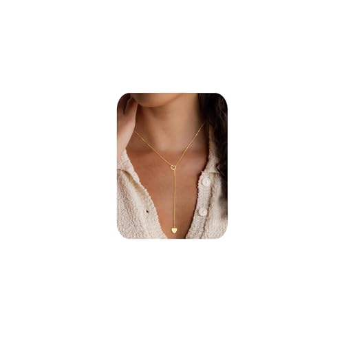 Yoosteel Long 14K-Gold-Plated Necklace for Women,Layered Lariat Necklaces - color: Heart Y-Shaped Necklace
