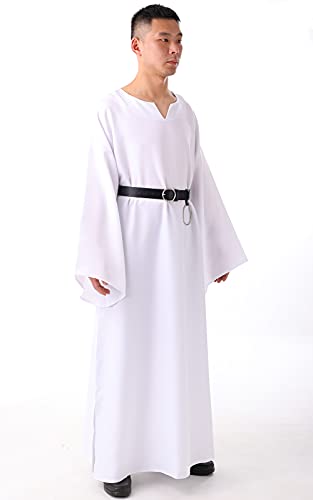 BLESSUME Medieval Wicca Pagan Ritual Robe with Belt - color: White, size: X-Large
