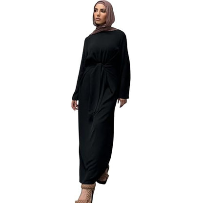 Abaya Dress for Muslim Eid Prayer Jilbab Dubai Women Maxi Kaftan Islamic Salah Dress Soft Muslim Women Clothes - color: Blacka, size: Medium