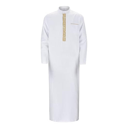 Thobe for Men Muslim Islamic Robe Kaftan Arabic Long Sleeve Jubba Dubai Style Cotton Dress with Pockets A2 - size: Medium
