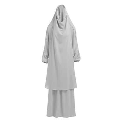 ODIZLI Two Pieces Jilbab and Dress for Muslim Women Long Khimar and Skirt Available for Prayer - color: Light Gray
