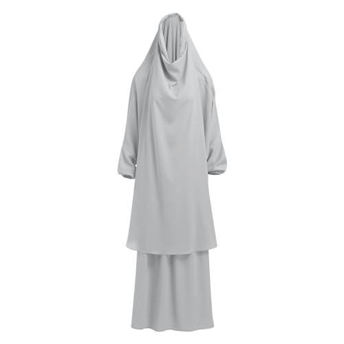 ODIZLI Two Pieces Jilbab and Dress for Muslim Women Long Khimar and Skirt Available for Prayer - color: Light Gray