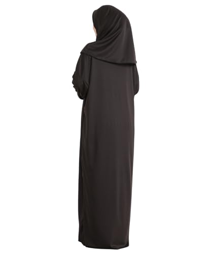 Women Prayer Clothes with Hijab Muslim Outfits Long Robe Abaya Turkish Islamic Dresses Dubai Kaftan with Rosary - color: Brown