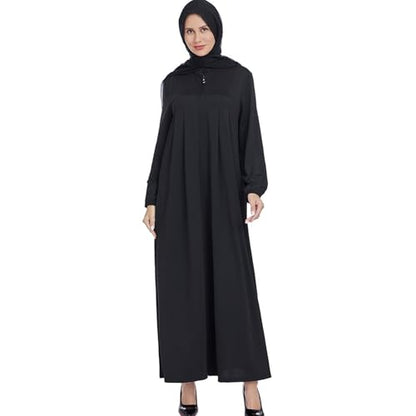 Women Muslim Casual Dress Islamic Maxi Robe Chest Zipper Abaya 1PC Soft Muslim Abaya Eid Kaftan Robe Classic Dress - color: Blacka, size: X-Large